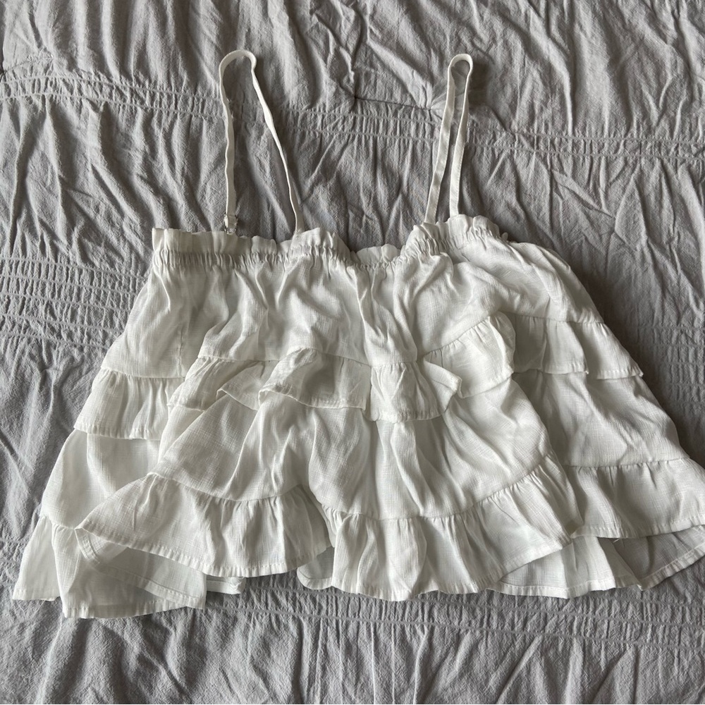 SHEIN White Ruffle Tiered Spaghetti Strap Tank Top